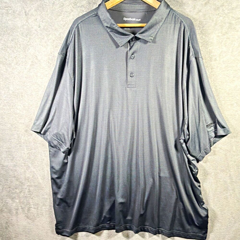 Reebok Golf Men's 4XLT Gray Houndstooth Short Sleeve Polo Polyester Logo